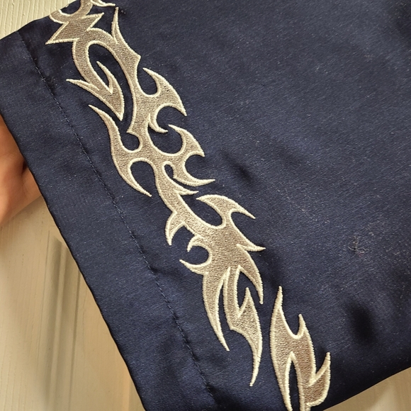 Vintage 90s No Boundaries Navy Blue Shirt with Silver Flames - Picture 3 of 5